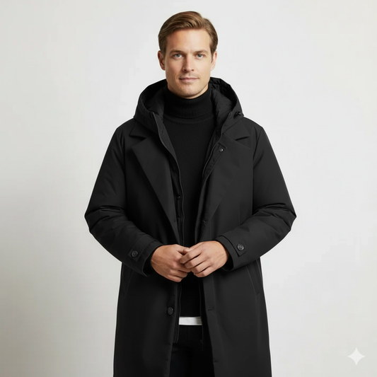 Renzo – Men’s Long Waterproof Hooded Winter Puffer Trench Coat