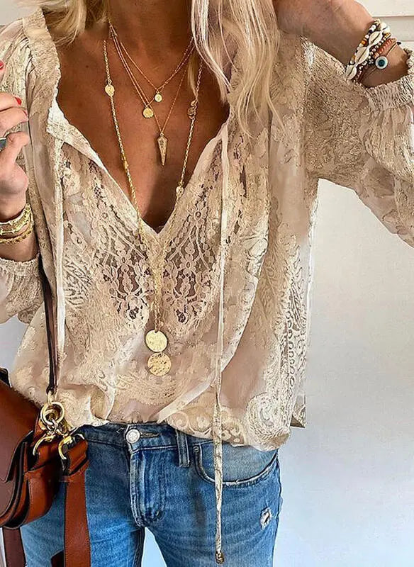 Kelly – Women’s Boho Cutout Neckline Blouse
