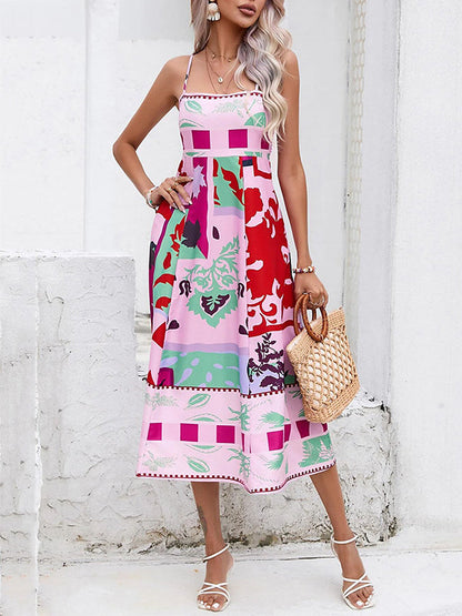 Alina – Women’s Printed Pleated Midi Slip Dress