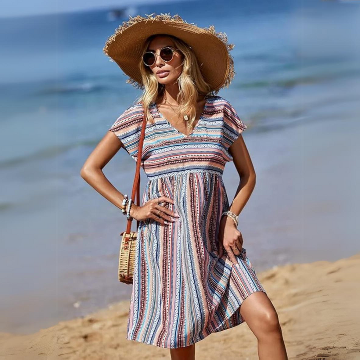 CIERA™ - STRIPED SUMMER TUMMY-COVERING DRESS