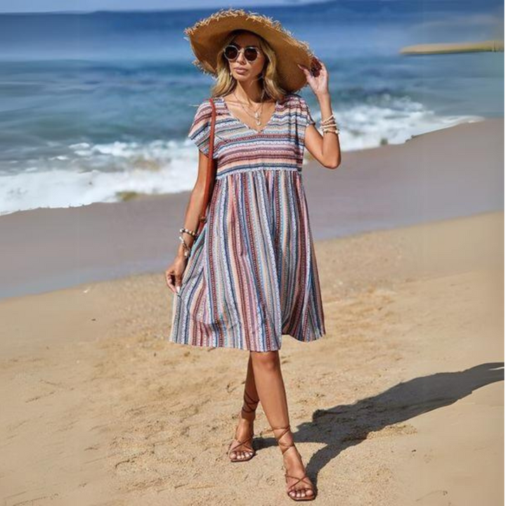 CIERA™ - STRIPED SUMMER TUMMY-COVERING DRESS