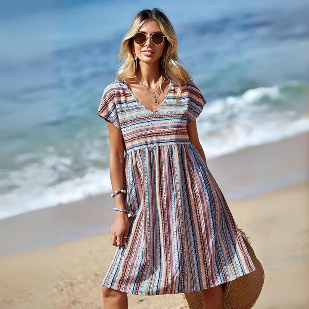 CIERA™ - STRIPED SUMMER TUMMY-COVERING DRESS