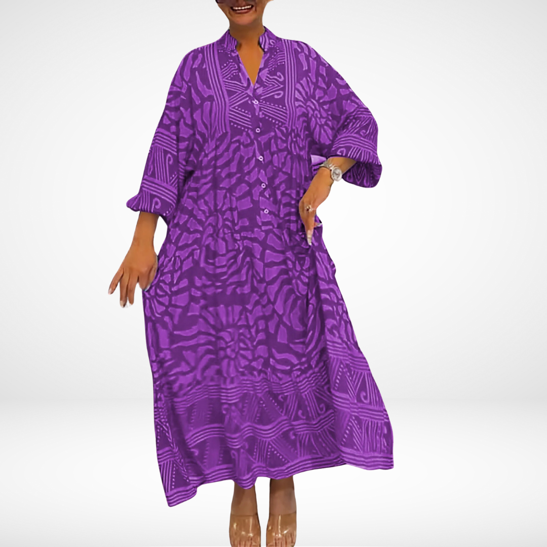 LEORA™ - WOMEN'S V-NECK PRINTED LOOSE DRESS