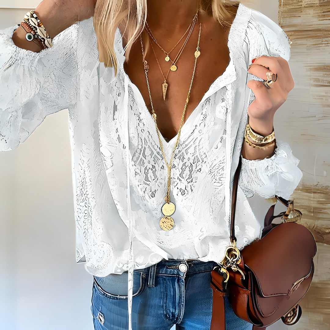 Kelly – Women’s Boho Cutout Neckline Blouse