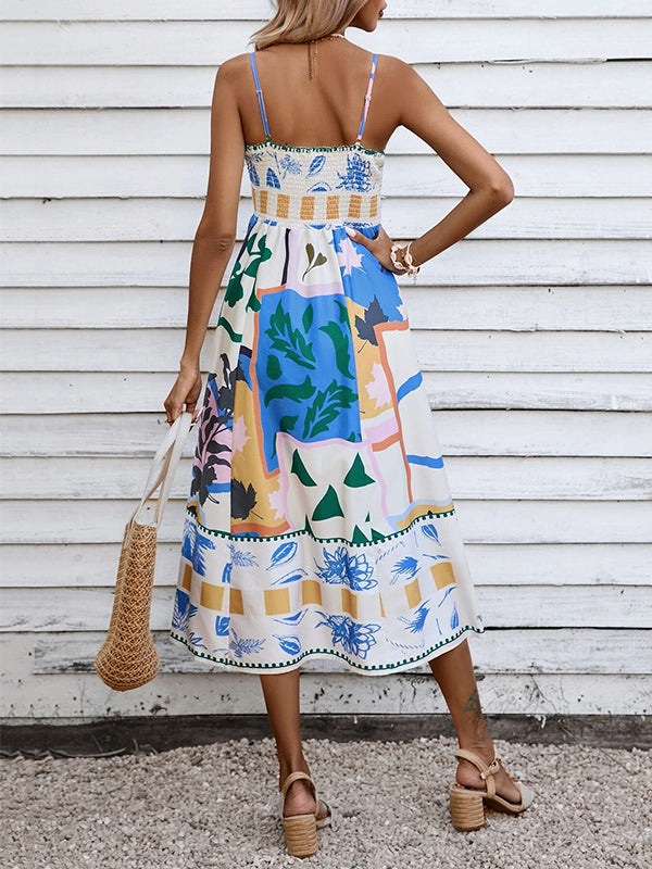 Alina – Women’s Printed Pleated Midi Slip Dress