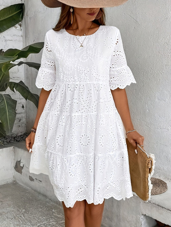 AMOURA™ - EMBROIDERED ELEGANCE SCALLOP DRESS