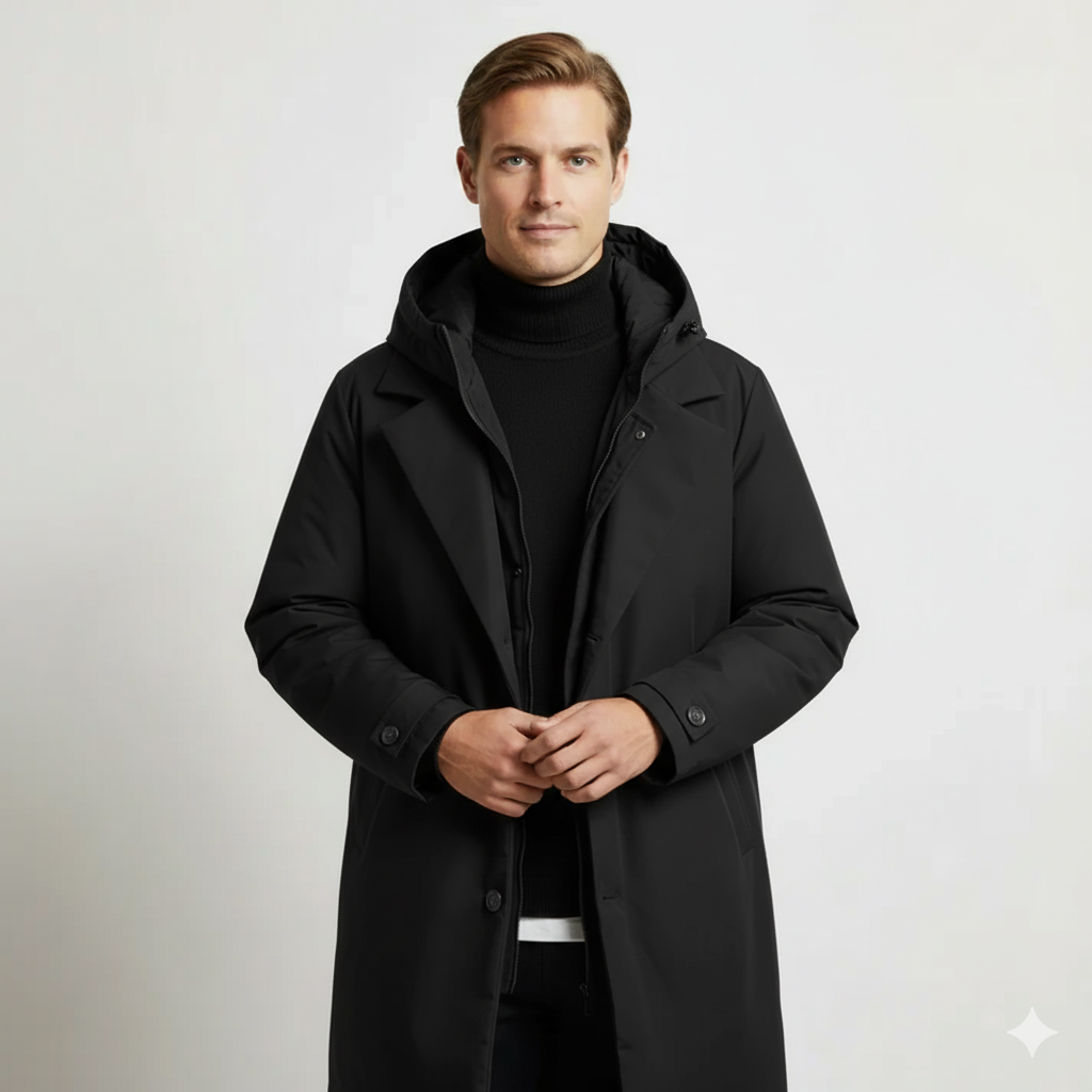 Renzo – Men’s Long Waterproof Hooded Winter Puffer Trench Coat