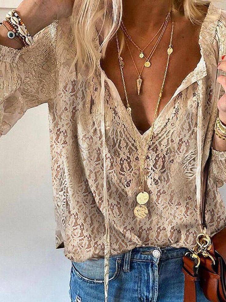 Kelly – Women’s Boho Cutout Neckline Blouse