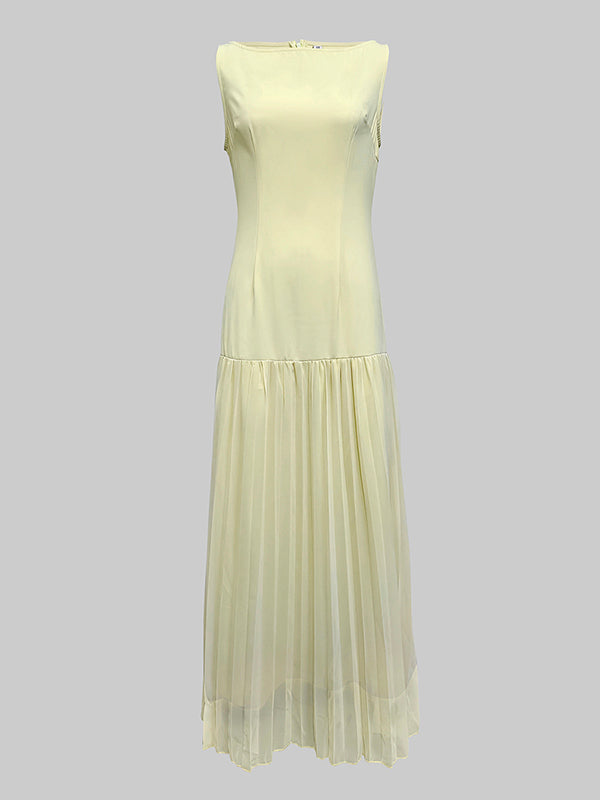Elena – Women’s Boat Neck Pleated Maxi Dress