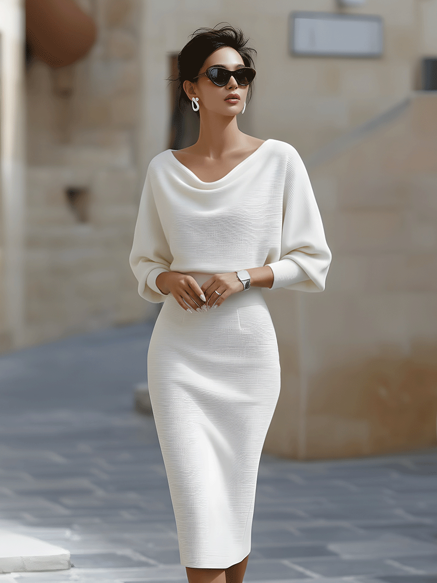 Selene – Women’s Draped Batwing Midi Dress